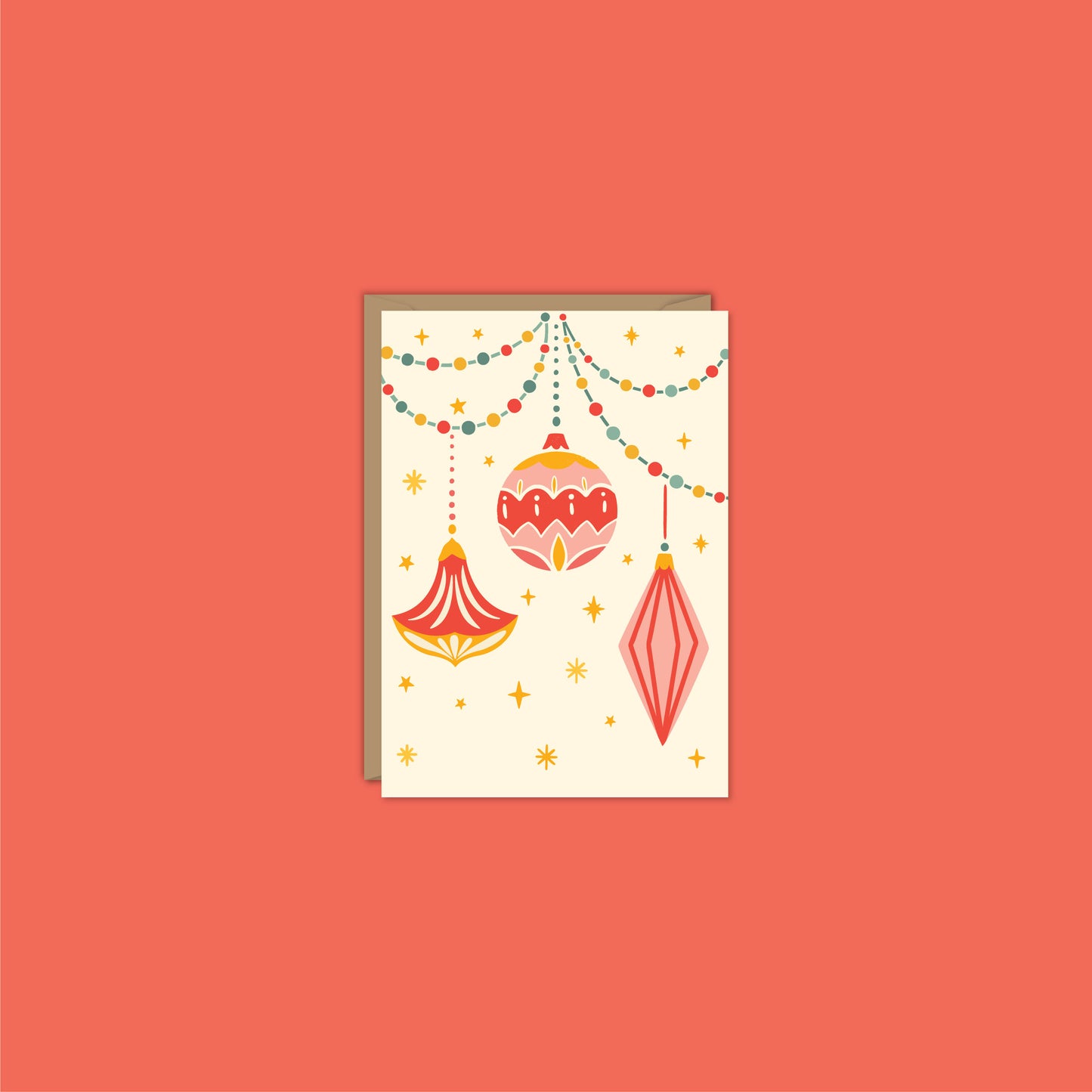 RETRO CHRISTMAS ORNAMENTS MINI ENCLOSURE CARD