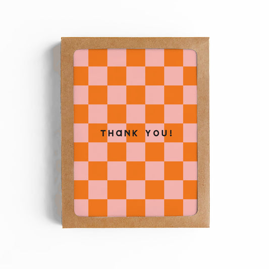 Coral Checkerboard Thank You Card--BOXED SET OF 8