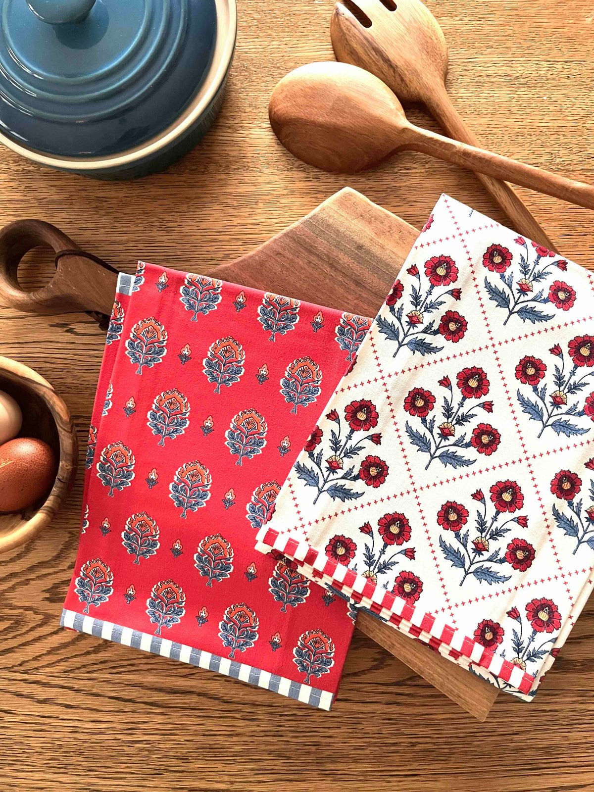 Floral Trellis Block Print Tea Towel
