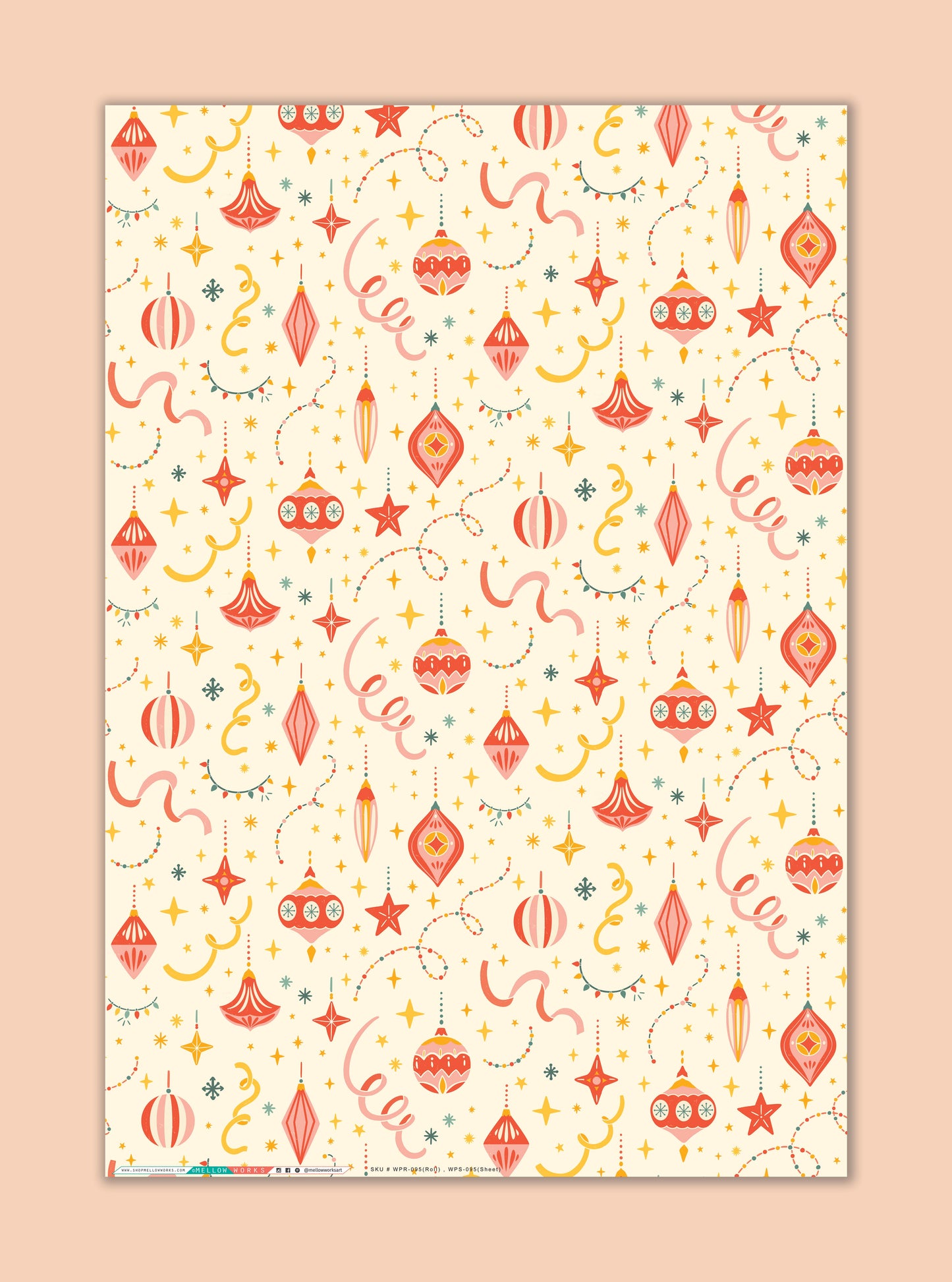 Retro Christmas Ornaments Gift Wrap Sheets
