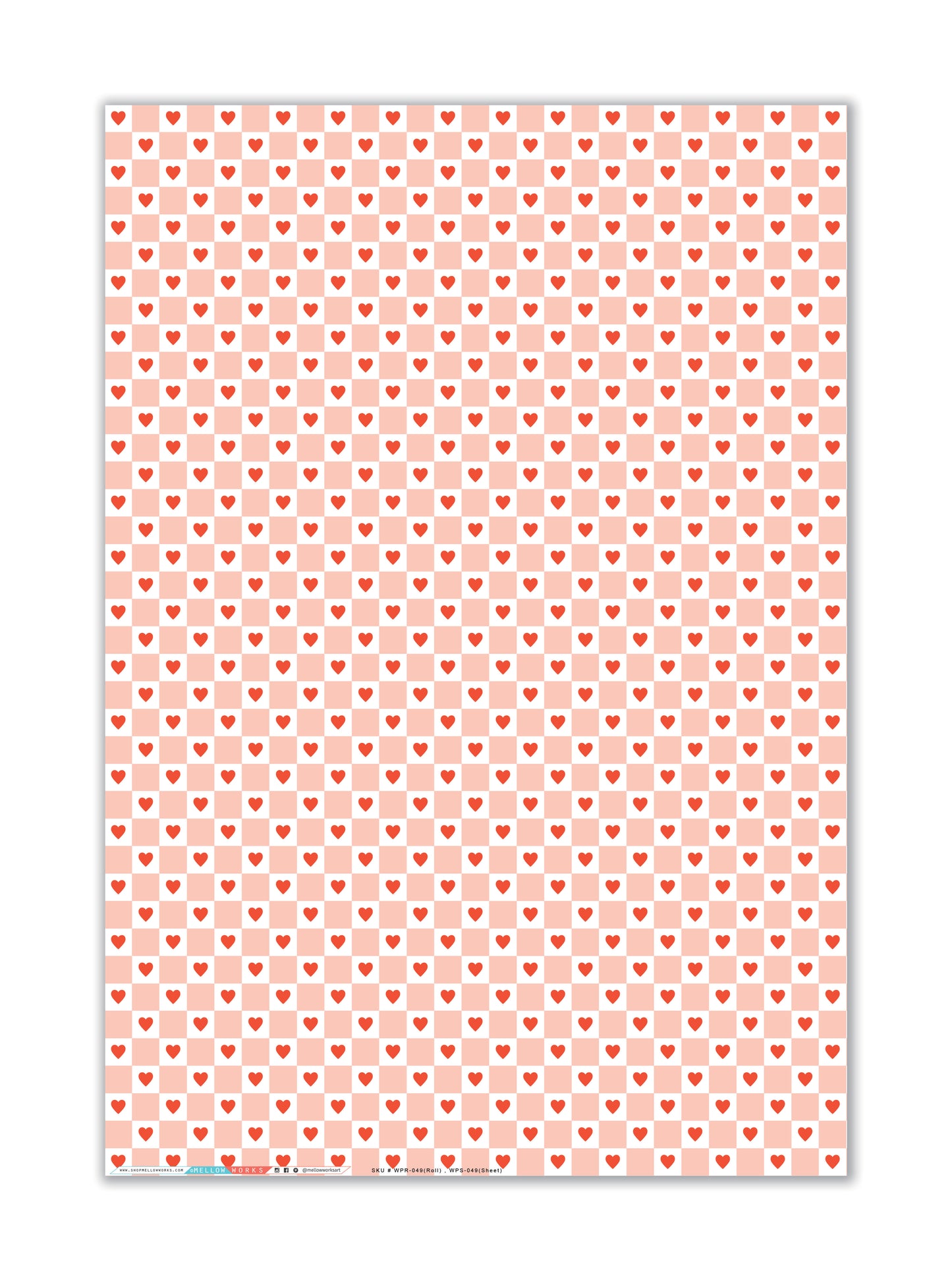 RED HEARTS CHECKERBOARD Gift Wrap Sheets