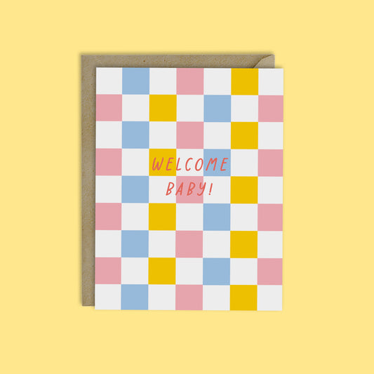 WELCOME BABY-Pastel Checkerboard Card