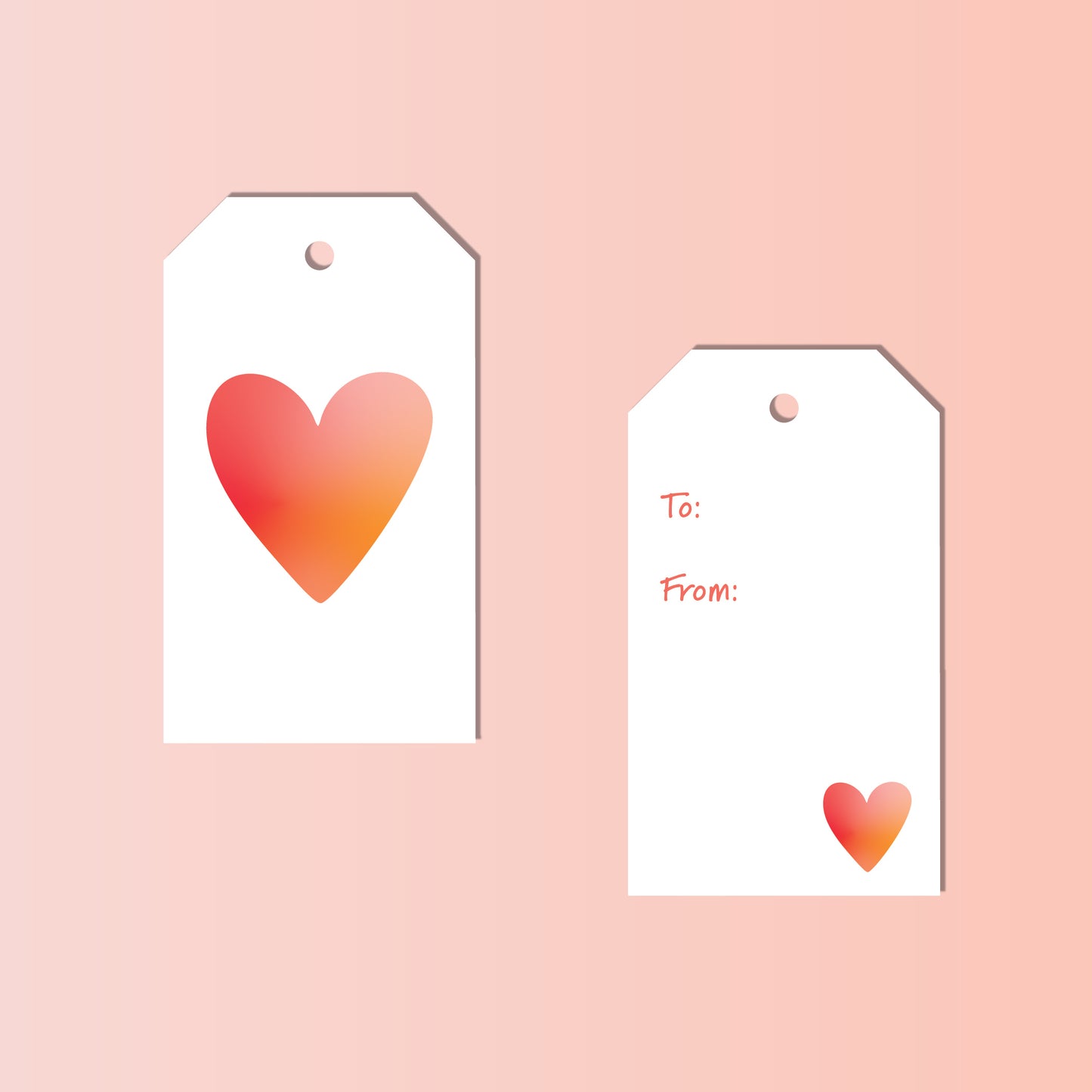 RED OMBRE HEART Gift Tags, Set of 10