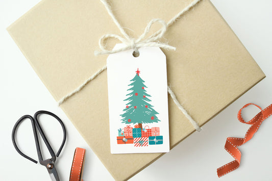MERRY CHRISTMAS - Christmas Tree with Gifts ,Set of 10 Gift tags