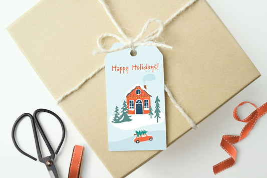 HAPPY HOLIDAYS - Winter Village Gift Tags ,Set of 10 Gift tags