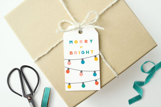 MERRY AND BRIGHT- Holiday String Lights Gift Tags, Set of 10 tags