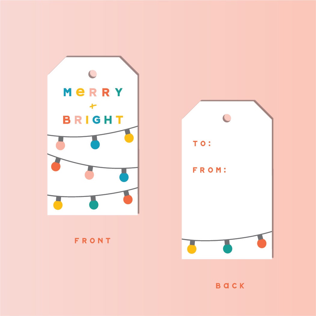 MERRY AND BRIGHT String Lights Gift Tags, Set of 10 tags