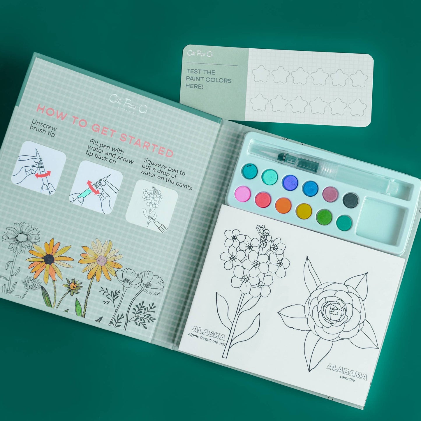Watercolor Book and Paint Set - State Flowers