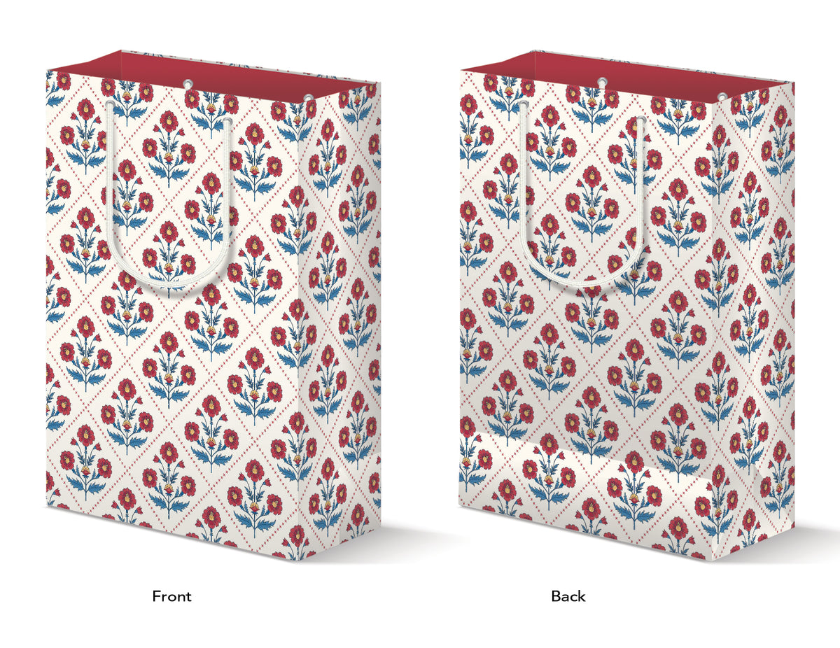 Block Print Trellis Floral Gift Bag