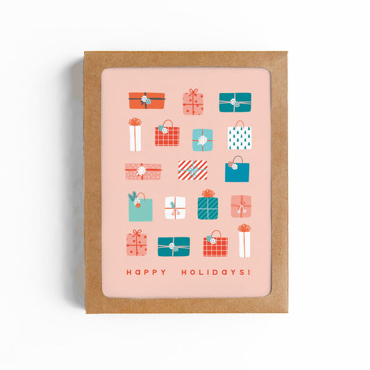 HAPPY HOLIDAYS CARD-PRETTY PACKAGES-BOXED SET OF 6