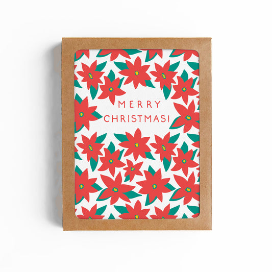 MODERN POINSETTIA MERRY CHRISTMAS CARD-BOXED SET OF 6