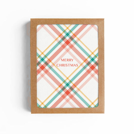 CHRISTMAS PLAID MERRY CHRISTMAS CARD- BOXED SET OF 6