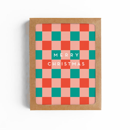 CHRISTMAS CHECKERBOARD Merry Christmas Card-BOXED SET OF 6