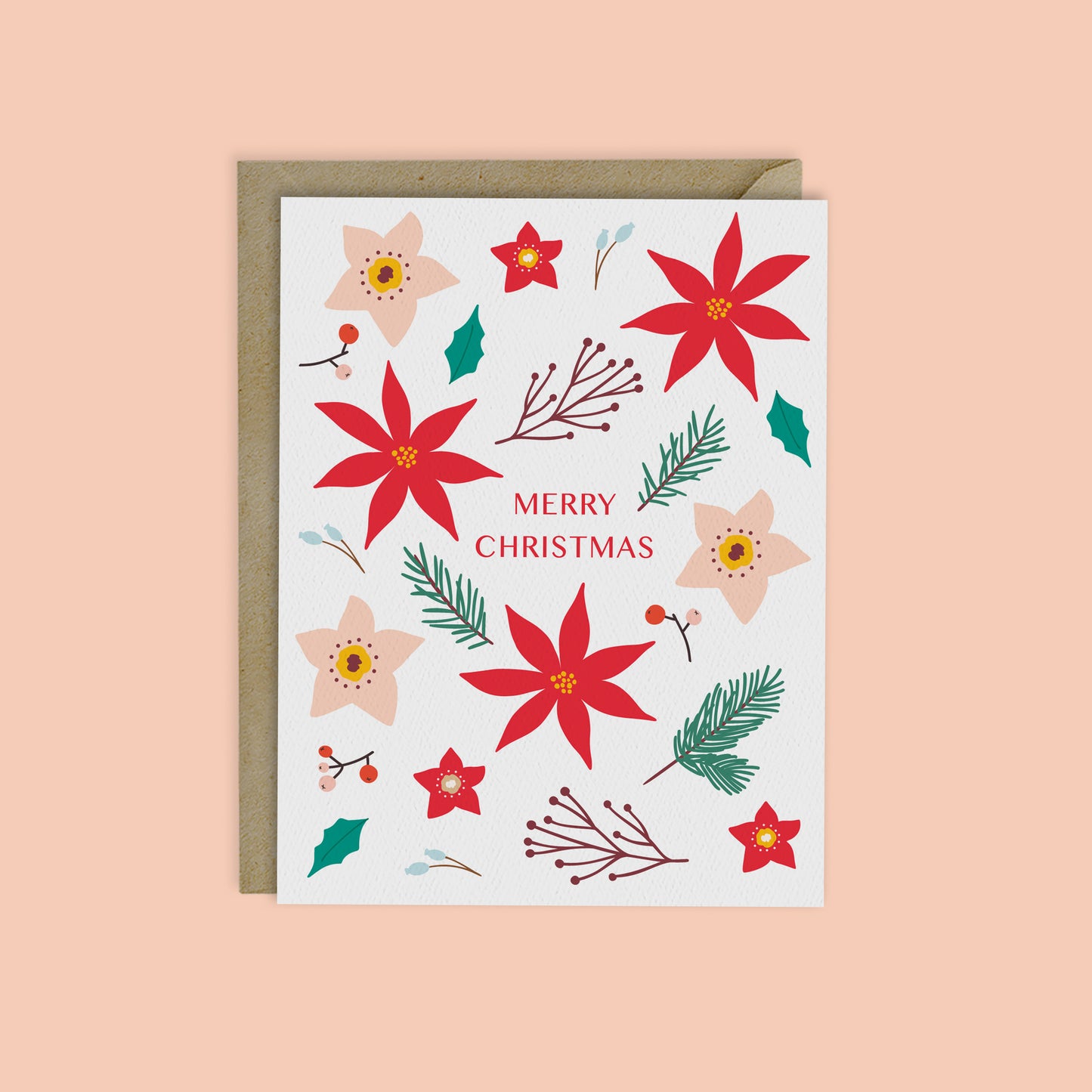 MERRY CHRISTMAS- Holiday Poinsettia and Winter Florals card