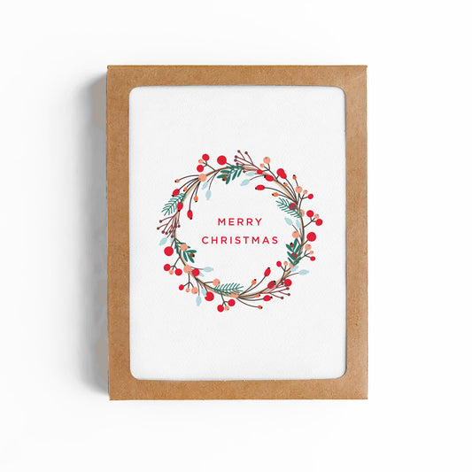 WINTER BERRIES WREATH Christmas card-BOXED SET OF 6