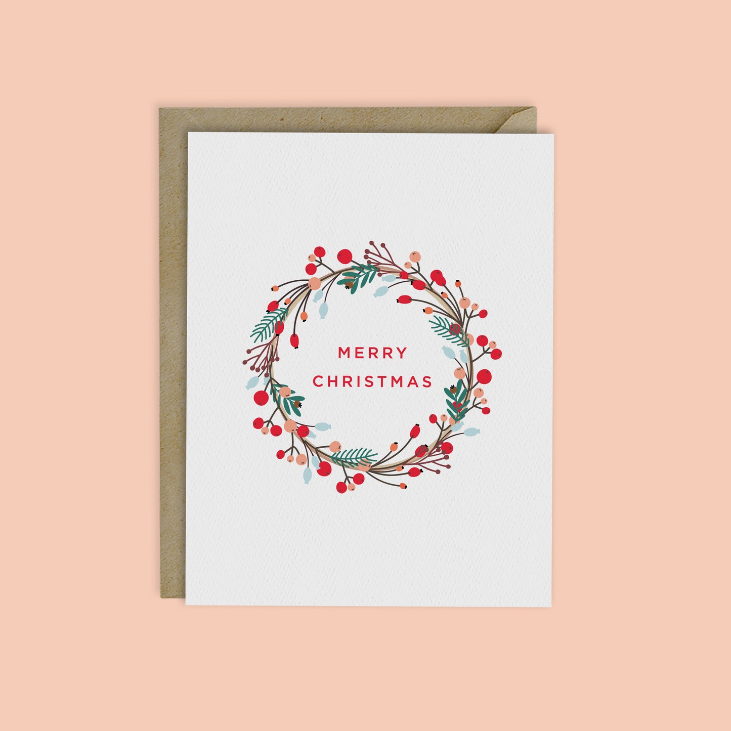 HOLIDAY BERRY WREATH MERRY CHRISTMAS Card