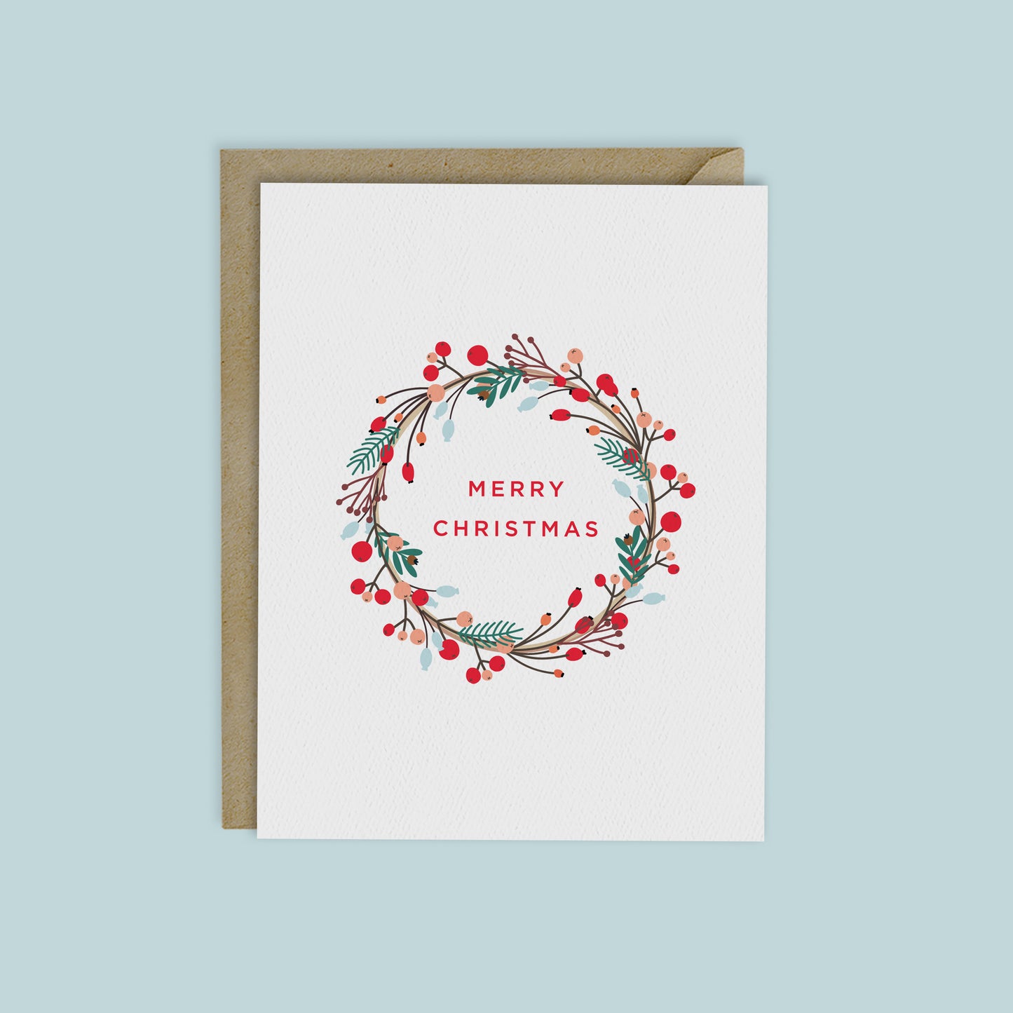 HOLIDAY BERRY WREATH MERRY CHRISTMAS Card