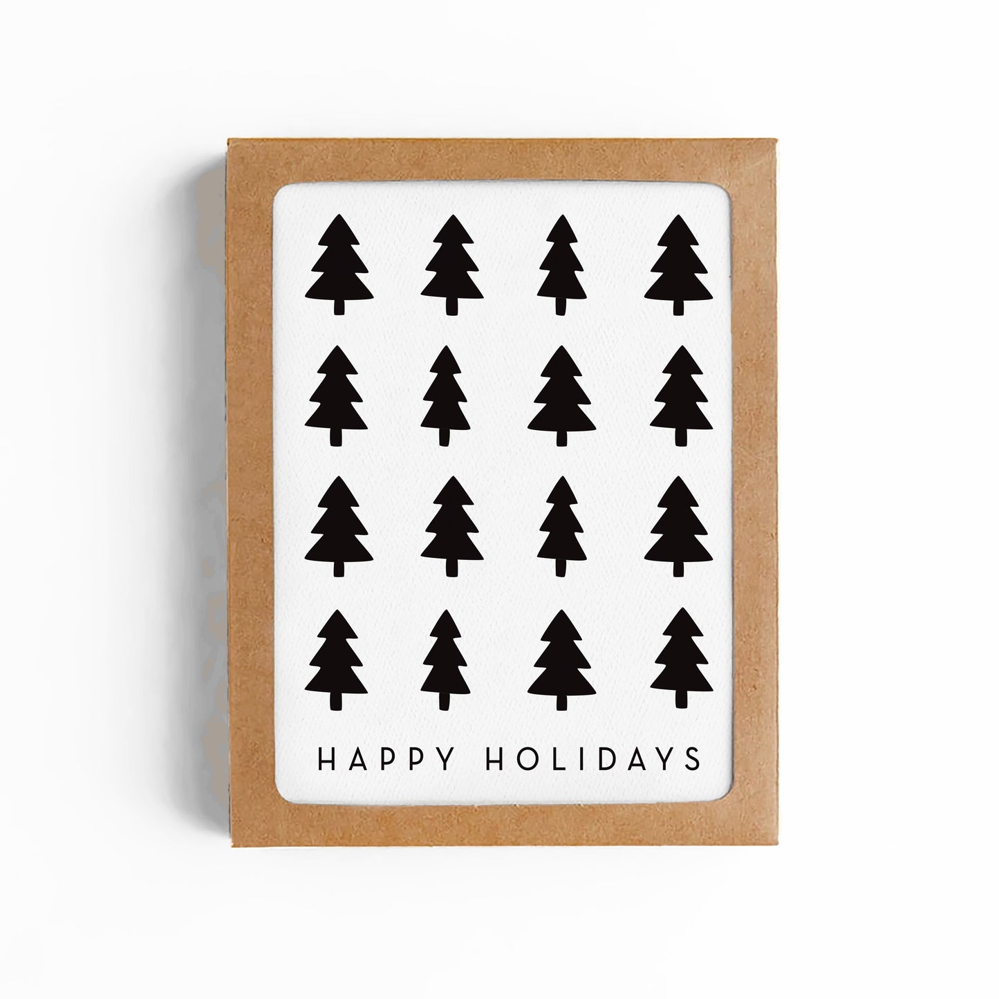 HAPPY HOLIDAYS CARD- B&W CHRISTMAS TREES-BOXED SET OF 6