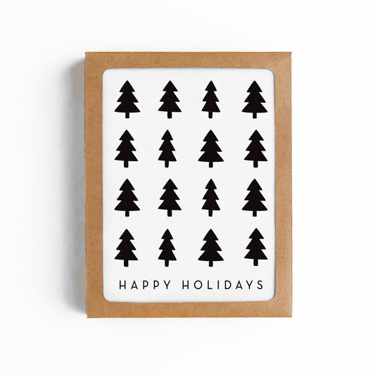 HAPPY HOLIDAYS CARD- B&W CHRISTMAS TREES-BOXED SET OF 6