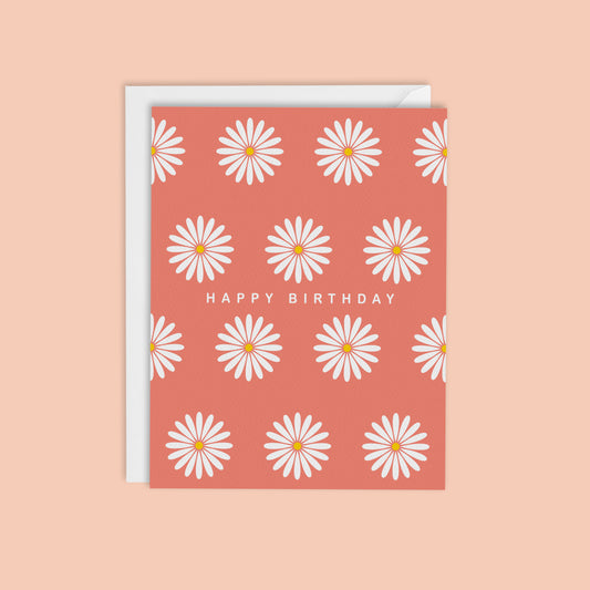 MODERN DAISIES HAPPY BIRTHDAY CARD-Coral