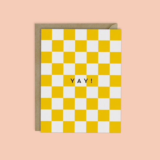 YAY- Modern Yellow Checkerboard Card