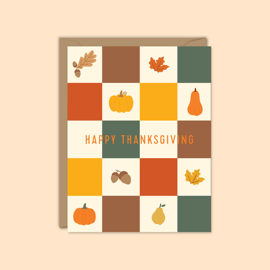 Happy Thanksgiving Fall Checkerboard Card