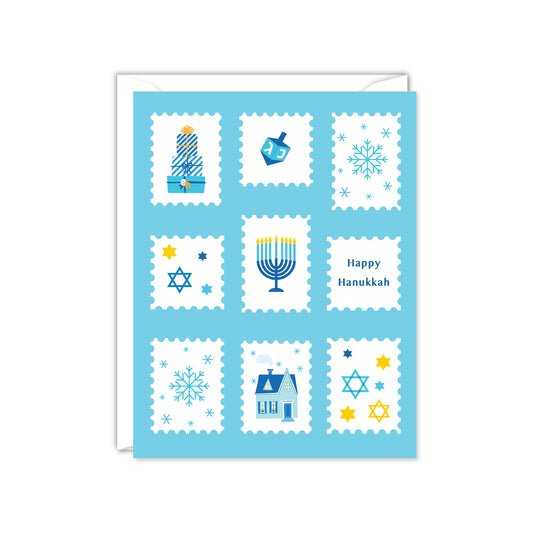 Happy Hanukkah Postage Stamps Card