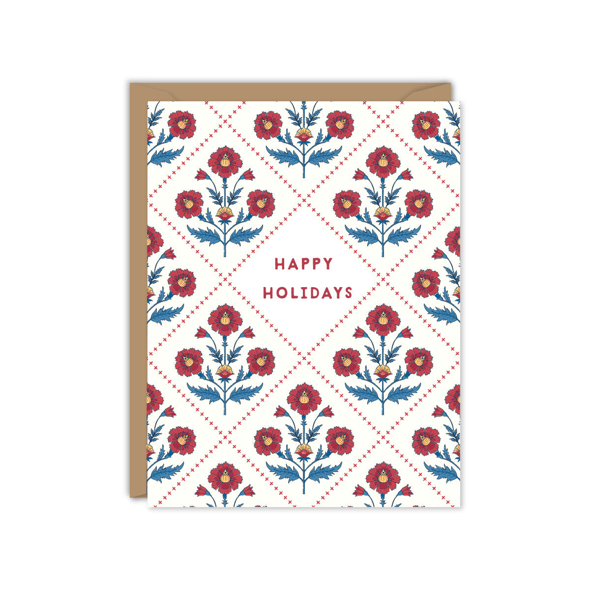Block Print Floral Trellis Holiday Card