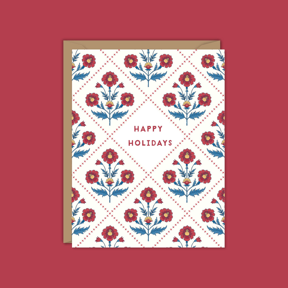 Block Print Floral Trellis Holiday Card