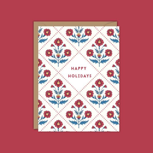 Block Print Floral Trellis Holiday Card
