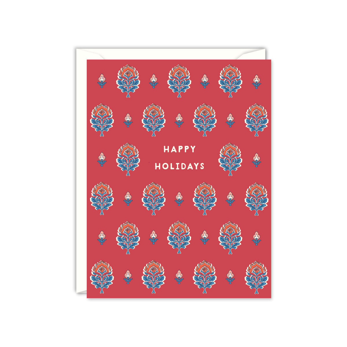 Block Print Floral Holiday Card