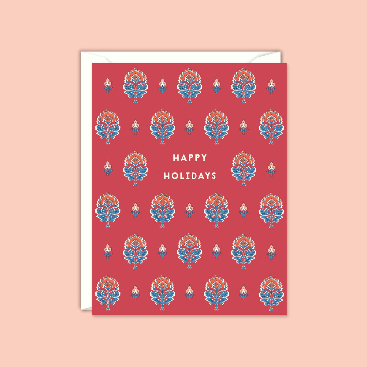 Block Print Floral Holiday Card