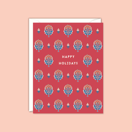 Block Print Floral Holiday Card