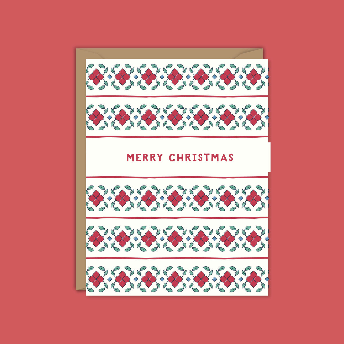 Block Print Stripes Christmas Card