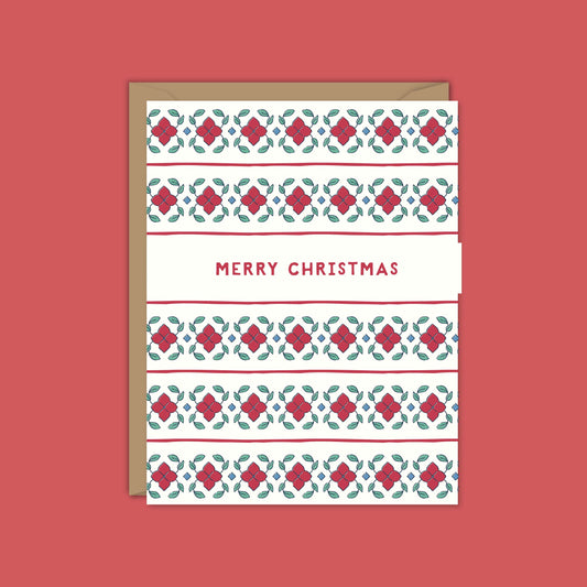 Block Print Stripes Christmas Card