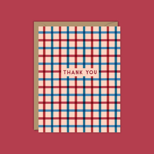 Block Print Plaid Thank You Card