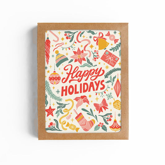 Happy Holidays Retro Christmas Card-Boxed Set of 6