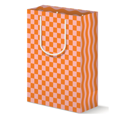 CORAL CHECKERBOARD GIFT BAG