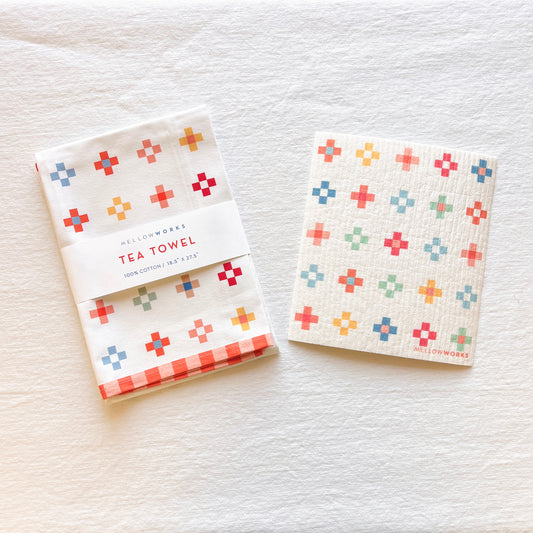 Merry Squares Tea Towel and Sponge Cloth Gift Set