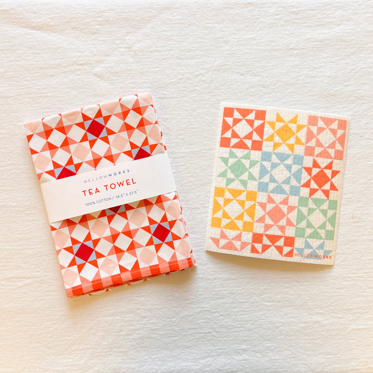 Star Quilt Tea Towel and Sponge Cloth Gift Set