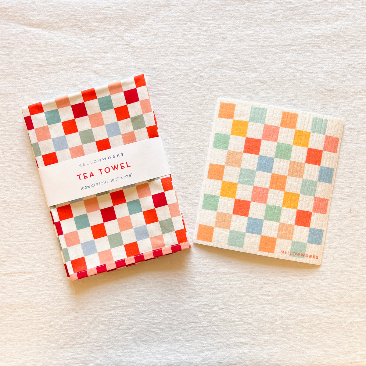 Holiday Checkers Tea Towel and Sponge Cloth Gift Set