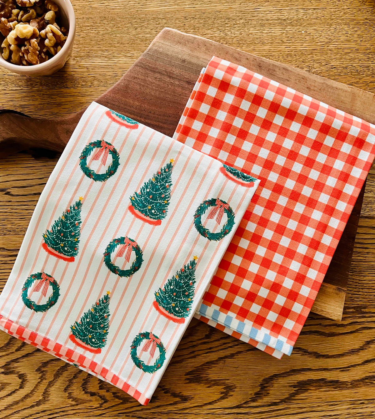Christmas Trees and Gingham Tea Towel Set