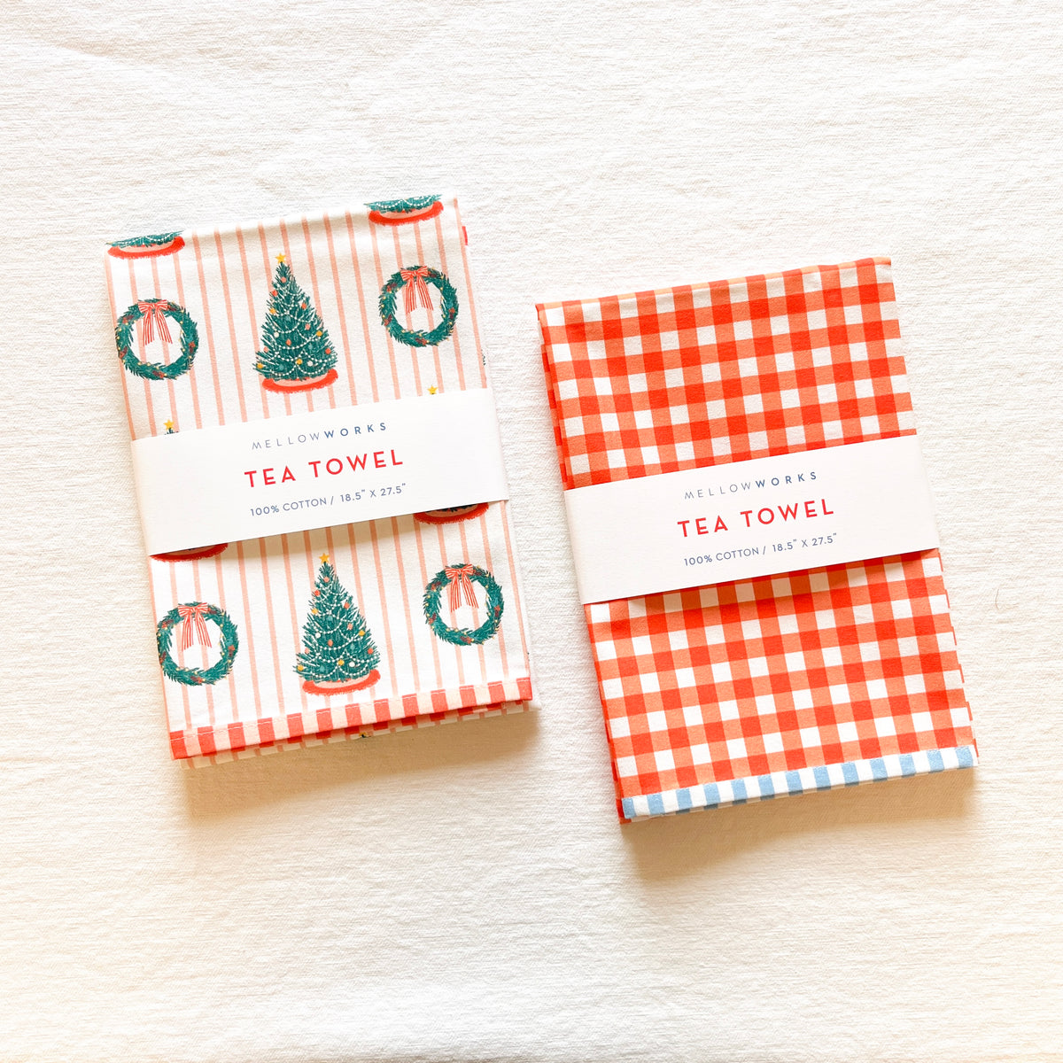 Christmas Trees and Gingham Tea Towel Set