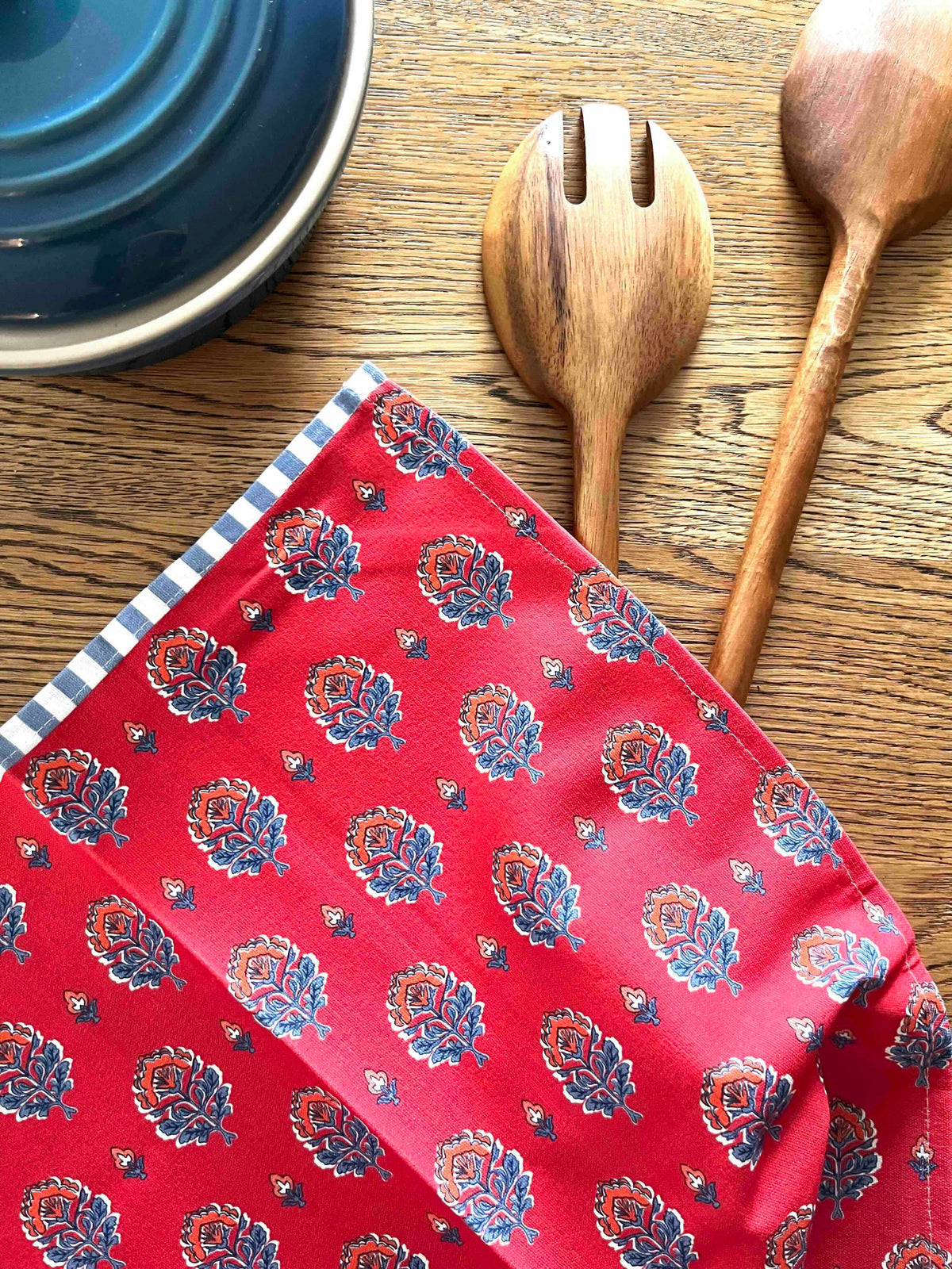 Floral Block Print Tea Towel