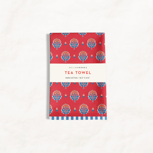 Floral Block Print Tea Towel