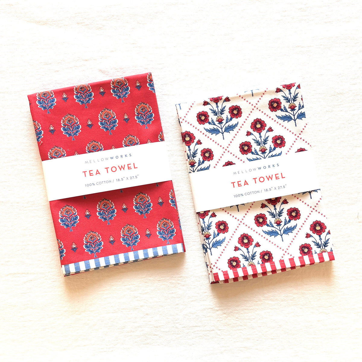 Floral Block Print Tea Towel Set