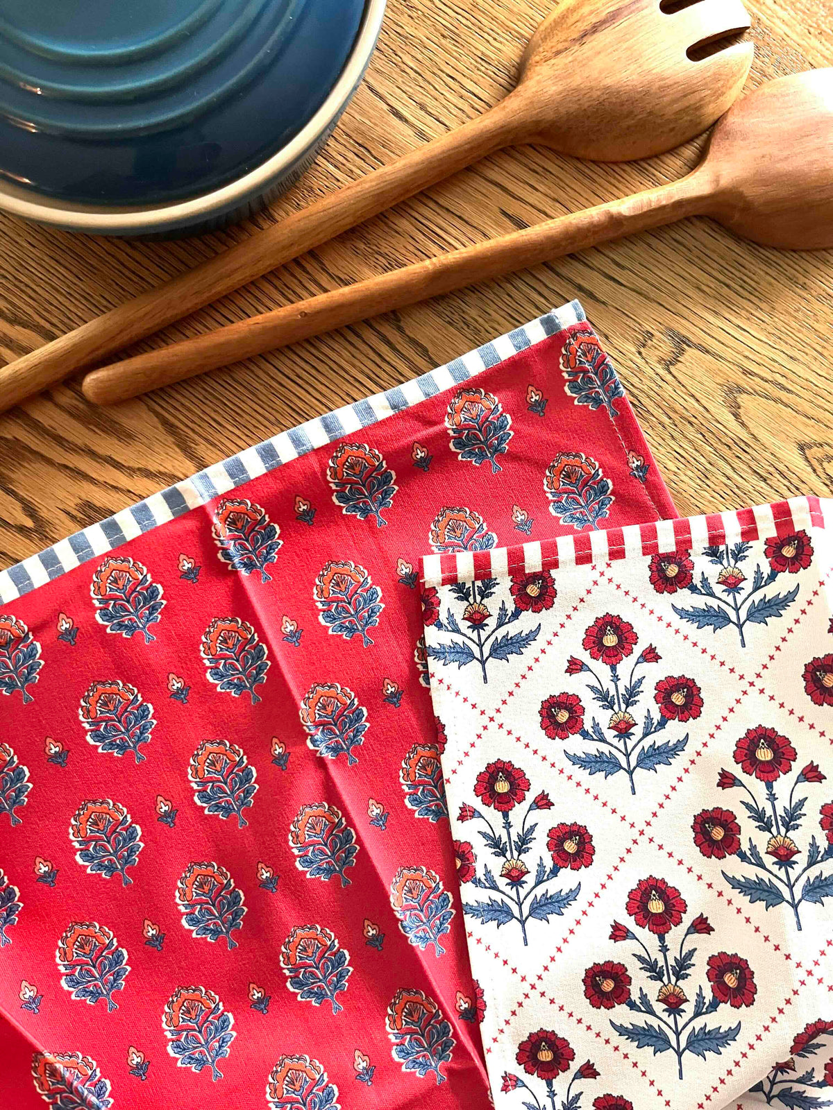 Floral Block Print Tea Towel