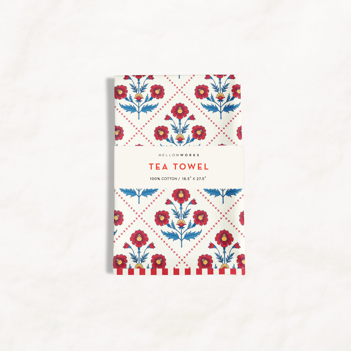 Floral Trellis Block Print Tea Towel