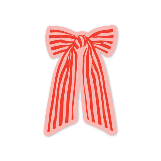 Red Striped Bow Sticker 3"