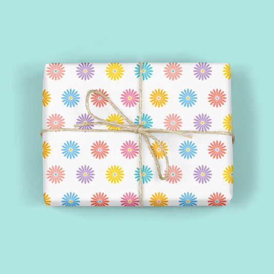 RETRO RAINBOW DAISIES GIFT WRAP